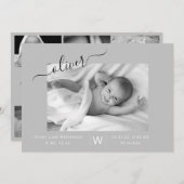 モダンScript Photo Collage新生児誕生 案内状 (正面/裏面)
