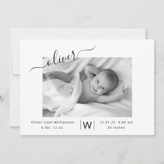 モダンScript Photo Collage新生児誕生 案内状 (正面)