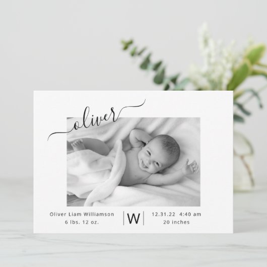 モダンScript Photo Collage新生児誕生 案内状 (スタンド正面)