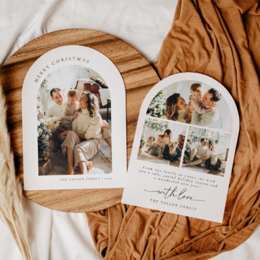 モダンScript Photo Family Christmas Card 招待状
