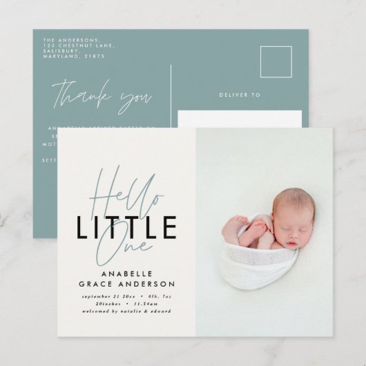 モダンscript photo hello little one 案内ポストカード (正面/裏面)