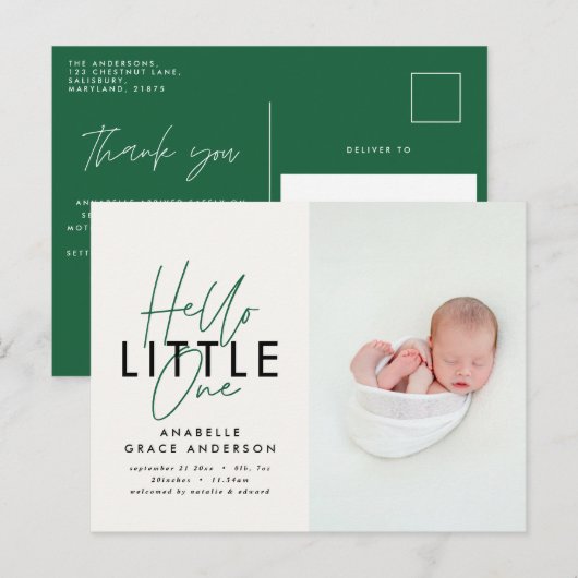 モダンscript photo hello little one 案内ポストカード (正面/裏面)
