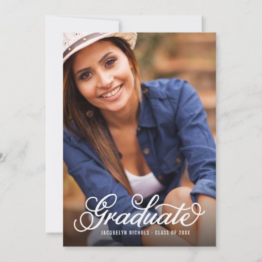 モダンScript Photo Overlay卒業招待状 招待状 (正面)