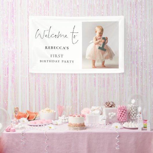モダンScript Photo Welcome 1st Birthdayパーティー 横断幕 (パーティー)
