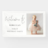 モダンScript Photo Welcome 1st Birthdayパーティー 横断幕 (横)
