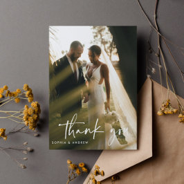 モダンScript Photo's 結婚 Thank Youポストカード ポストカード