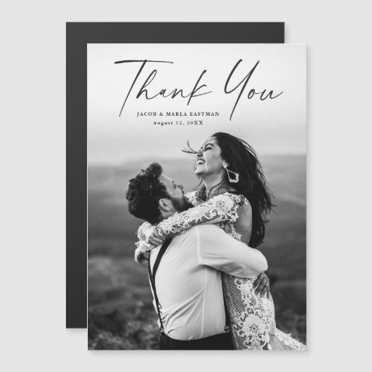 モダンScript Photo's 結婚 Thank You Magnet (正面/裏面)