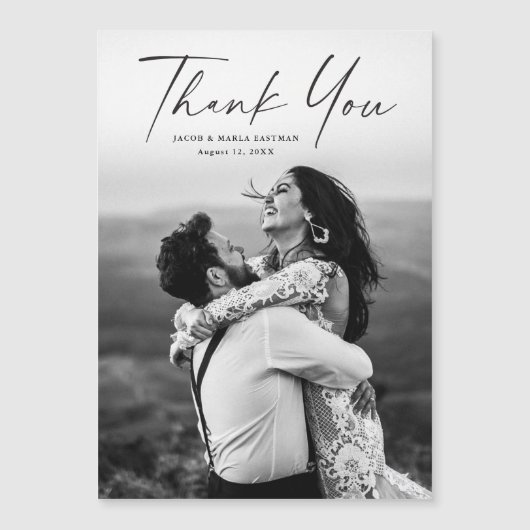 モダンScript Photo's 結婚 Thank You Magnet (正面)
