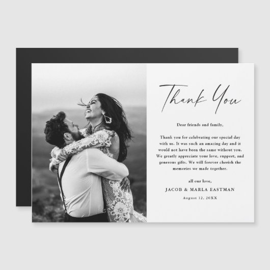 モダンScript Photo's 結婚 Thank You Magnet (正面/裏面)