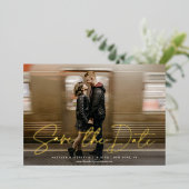 モダンSCRIPT SAVE THE DATE PHOTO 実在 箔招待状 (立ち正面)