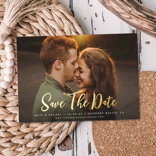 モダンSCRIPT SAVE THE DATE Photofoil Invita実在 箔招待状