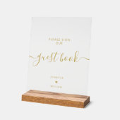 モダンScript Sign Our Guest Book's 結婚金ゴールド アクリルサイン (傾斜)