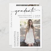 モダンScript Twoミニマル Photo Graduation Party 招待状 (正面/裏面)