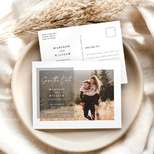 モダンScript Wedding日付の写真を保存 ポストカード