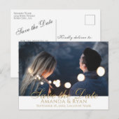 モダンScript Wedding日付の写真を保存 案内ポストカード (正面/裏面)
