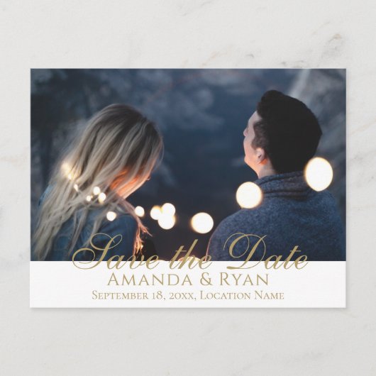 モダンScript Wedding日付の写真を保存 案内ポストカード (正面)