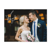 モダンScript Wedding Dayフォトサンキューカード