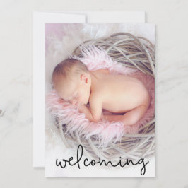 モダンScript Welcoming Baby Girl Photo誕生 案内状