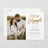 モダンScript We're Photo婚約した婚約パーティ インビテーションポストカード (正面/裏面)