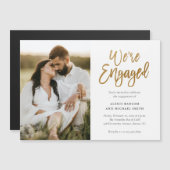 モダンScript We're Photo婚約した婚約パーティ マグネット招待状 (正面/裏面)