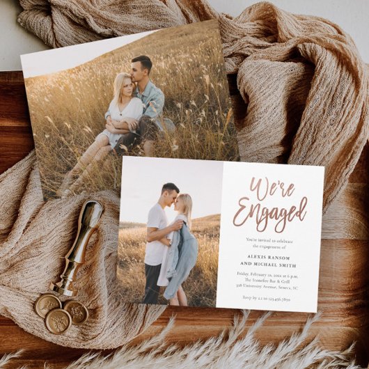 モダンScript We're Photo婚約した婚約パーティ 招待状