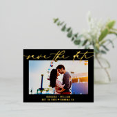 モダンScript's 結婚 Photo日付はがきを保存 箔招待状ポストカード (立ち正面)