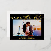 モダンScript's 結婚 Photo日付はがきを保存 箔招待状ポストカード (正面/裏面)