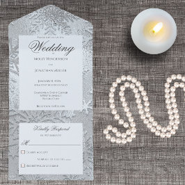 モダンShades of Ice Blueスノーフレーク オールインワン招待状