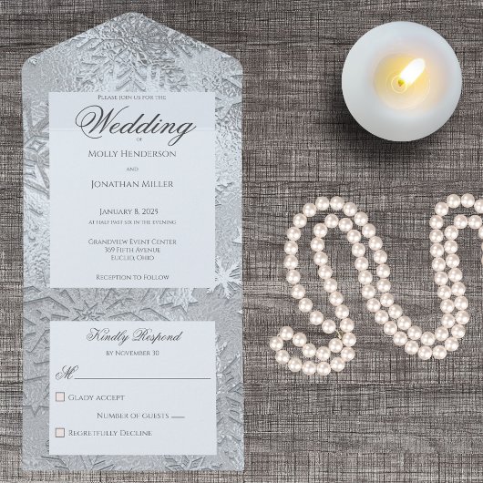 モダンShades of Ice Blueスノーフレーク オールインワン招待状