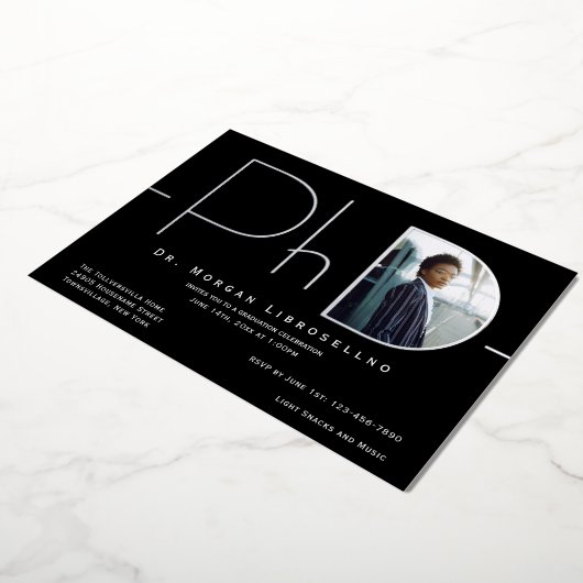 モダンSilver Photo PhD卒業 箔招待状 (回転した状態)