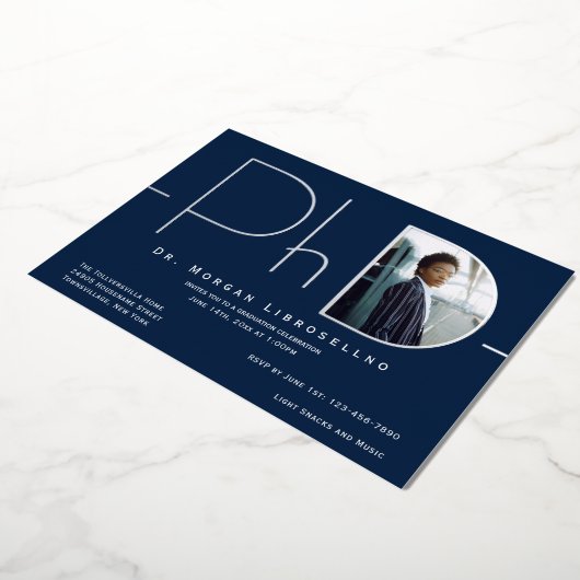 モダンSilver Photo PhD卒業 箔招待状 (回転した状態)
