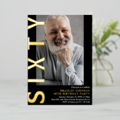 モダンSIXTY 写真入り60歳の誕生日パーティー招待状 箔招待状 (立ち正面)