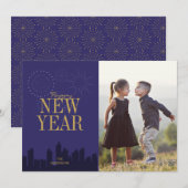 モダンSkyline Happy New Year's Photo Card シーズンカード (正面/裏面)