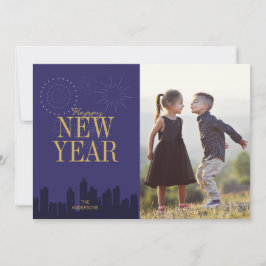 モダンSkyline Happy New Year's Photo Card シーズンカード