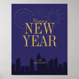 モダンSkyline Happy New Year's Poster Sign ポスター