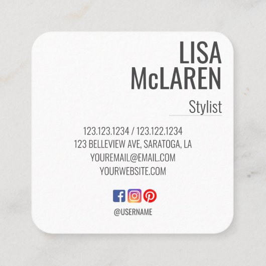 モダンSocial Me付きミニマル写真名刺 スクエア名刺 (裏面)