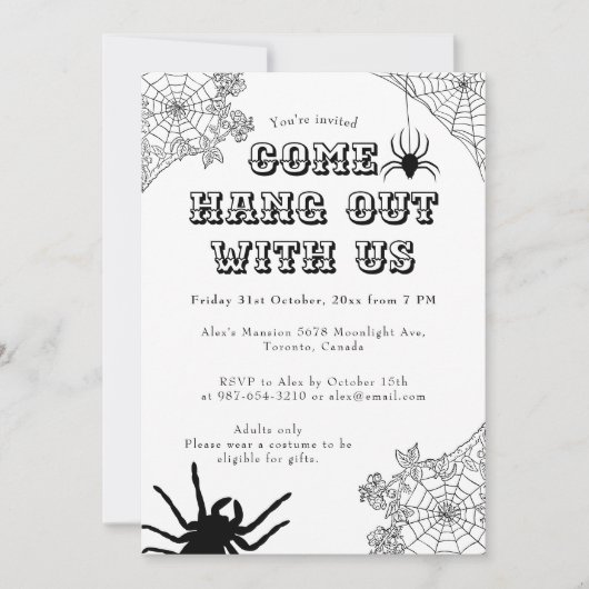 モダンSpider web不気味 Black & White Halloween 招待状 (正面)