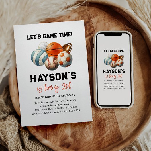 モダンSports Kids 2nd Birthdayパーティー 招待状