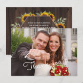 モダンSunflowers Wood結婚's Photo Thank You サンキューカード (正面/裏面)