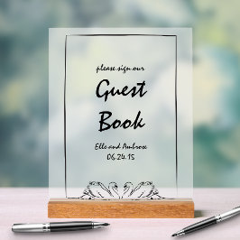 モダンSwan Chic Please sign Our Guest Book Sign アクリルサイン