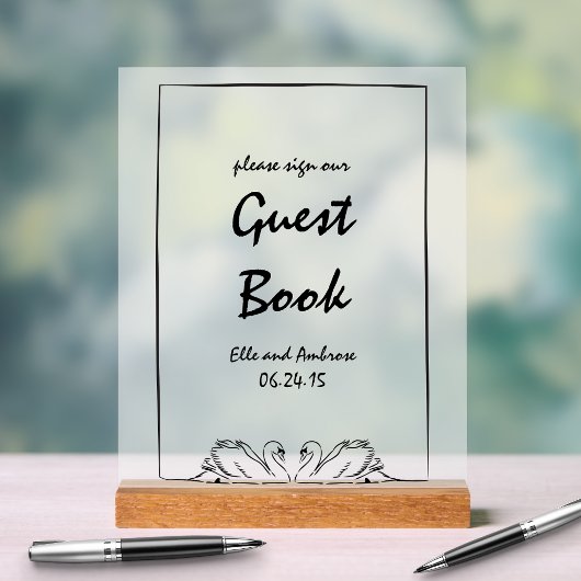 モダンSwan Chic Please sign Our Guest Book Sign アクリルサイン