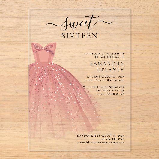 モダンSweet 16スクリプト誕生日 アクリル招待状 (正面)