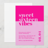 モダンSweet sixteenはっきりしたビベスピンク誕生日 招待状 (正面/裏面)