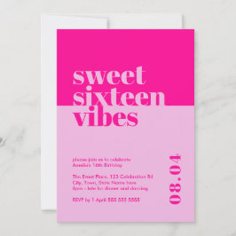 モダンSweet sixteenはっきりしたビベスピンク誕生日 招待状