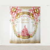 モダンSweet sixteenバック赤面ドレスグリッター タペストリー (正面)