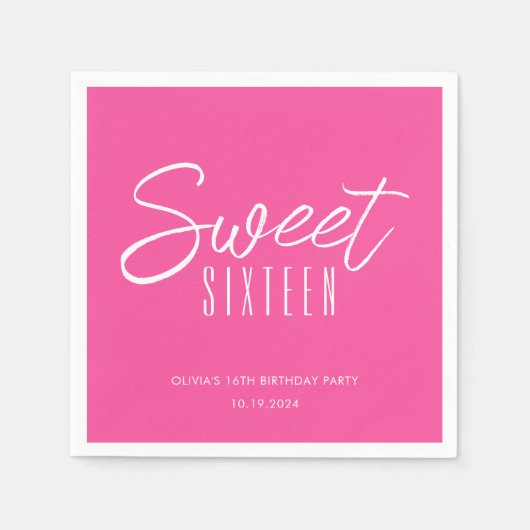 モダンSweet sixteenホットピンク女子16歳の誕生日 スタンダードカクテルナプキン (正面)