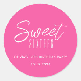 モダンSweet sixteenホットピンク女子16歳の誕生日 ラウンドシール