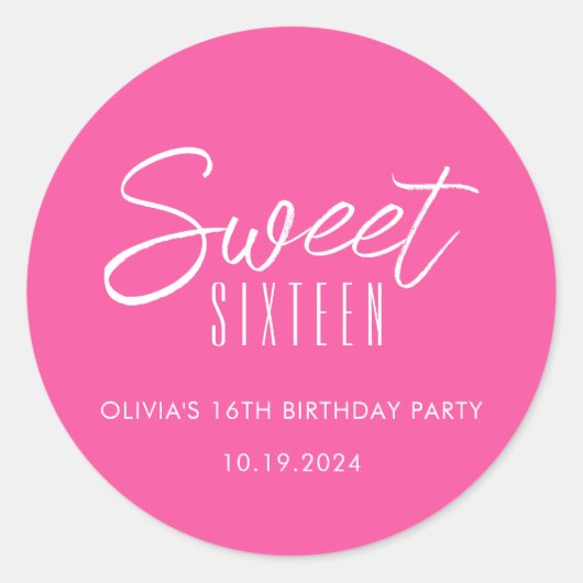 モダンSweet sixteenホットピンク女子16歳の誕生日 ラウンドシール (正面)