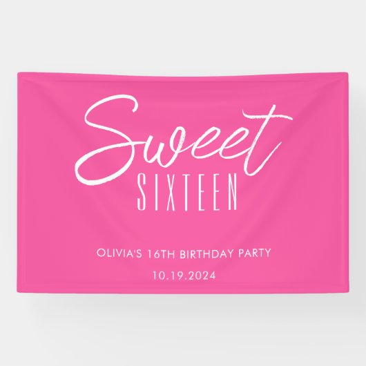 モダンSweet sixteenホットピンク女子16歳の誕生日 横断幕 (横)