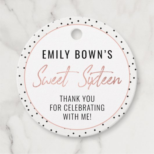 モダンSweet sixteen誕生日パーティメッセージカード フェイバータグ (正面)